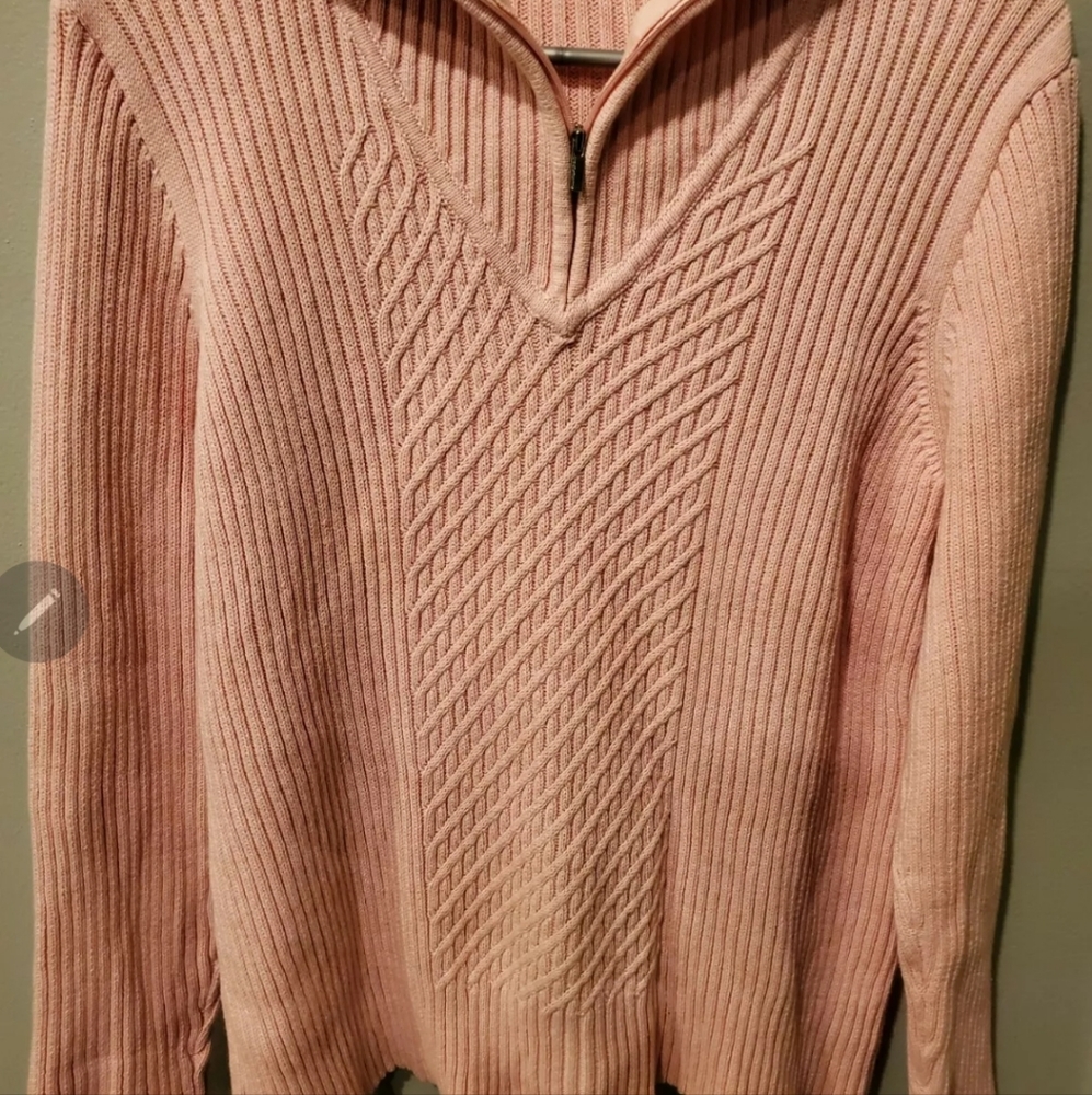 Liz Claiborne Pink Ribbed Knit 1/4 Zip Pullover Sweater Petite XL